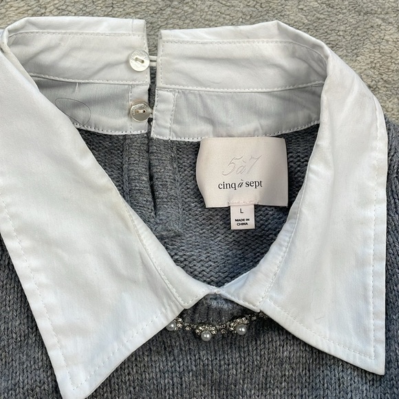 Cinq a Sept Imitation Pearl Necklace Detail Long Sleeve Layered Sweater Dress L - Picture 7 of 16